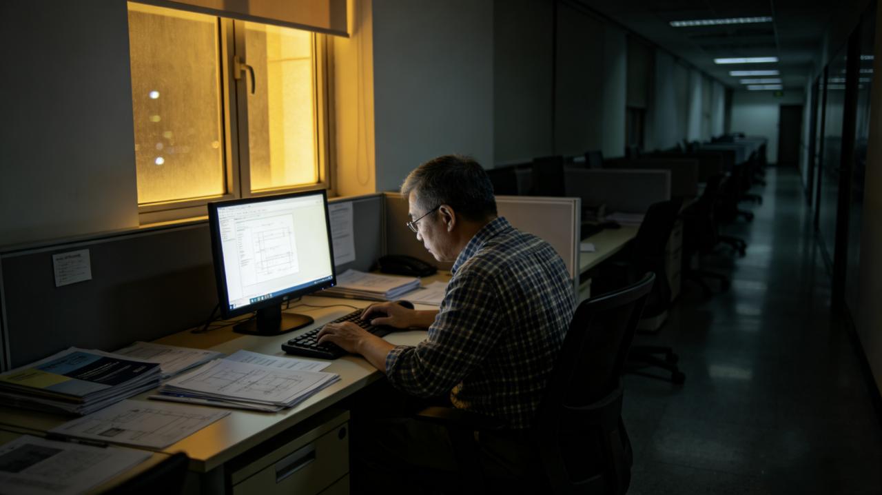 公司22楼，有盏灯从来不关。那是老吴的工位。他是技术部最资深的工程师，五十多岁