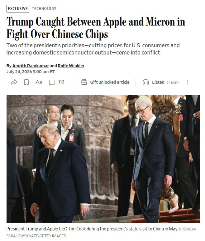 苹果公司正在游说特朗普政府，希望允许其在美国境外销售的产品中使用来自中国长鑫存储