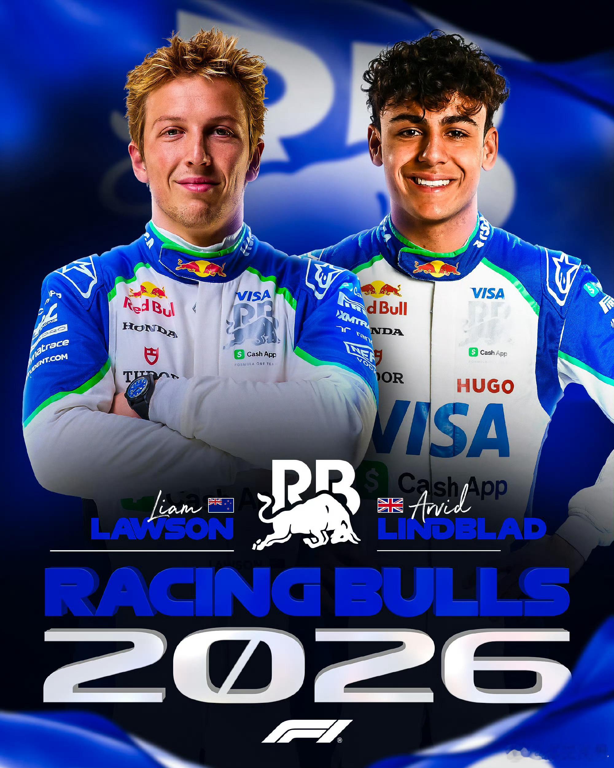 F1明年最后三个席位定了：-小红牛：劳森+林德布拉德-大红牛：维斯塔潘+哈贾尔这