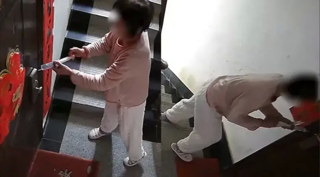 广西女子回家时，发现自家门缝里插着一根针头，仔细一看里面还有透明液体。查看监控竟