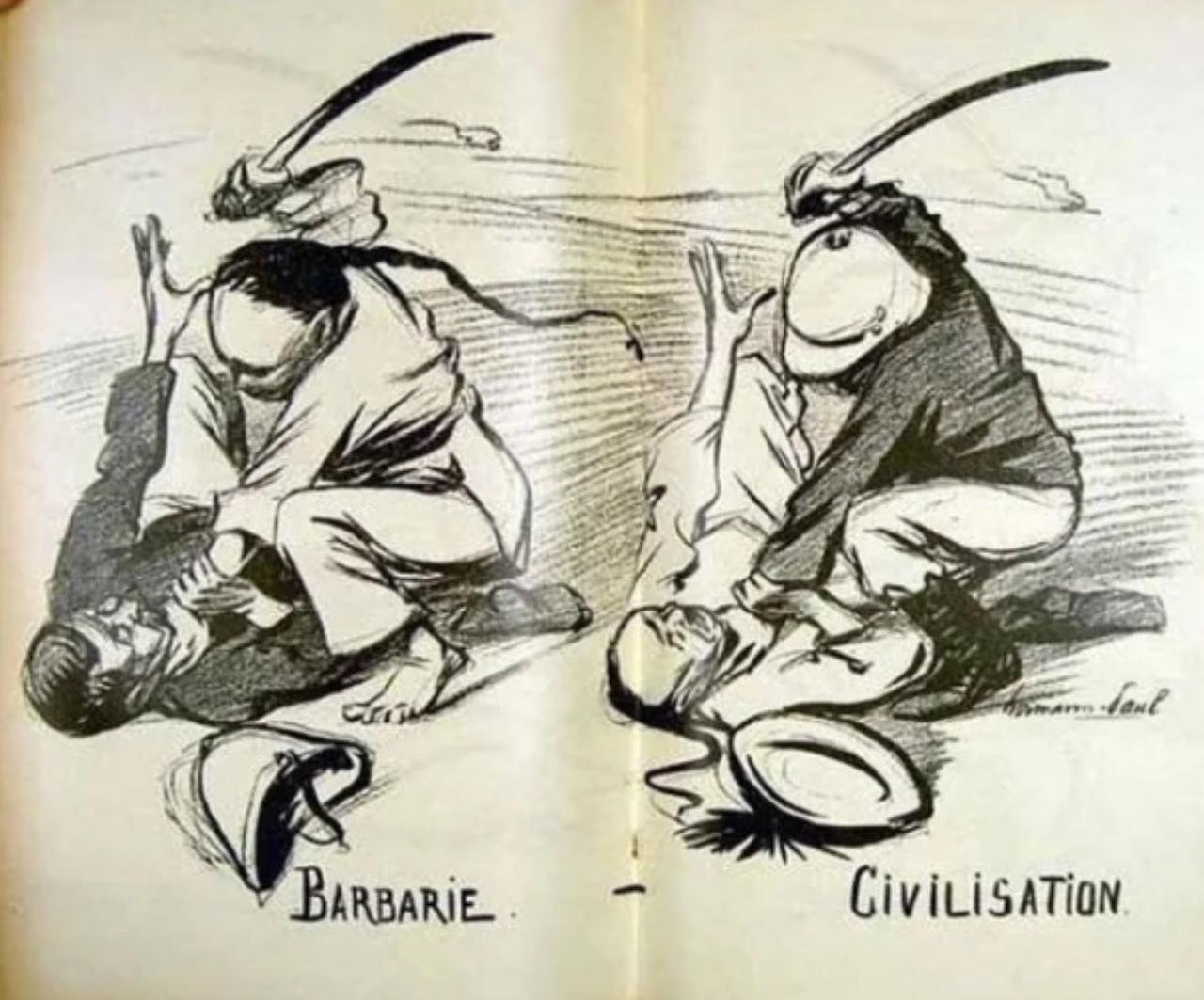 120年前法国讽刺漫画：义和团杀洋人是野蛮，洋人杀义和团是文明！1899年，法国
