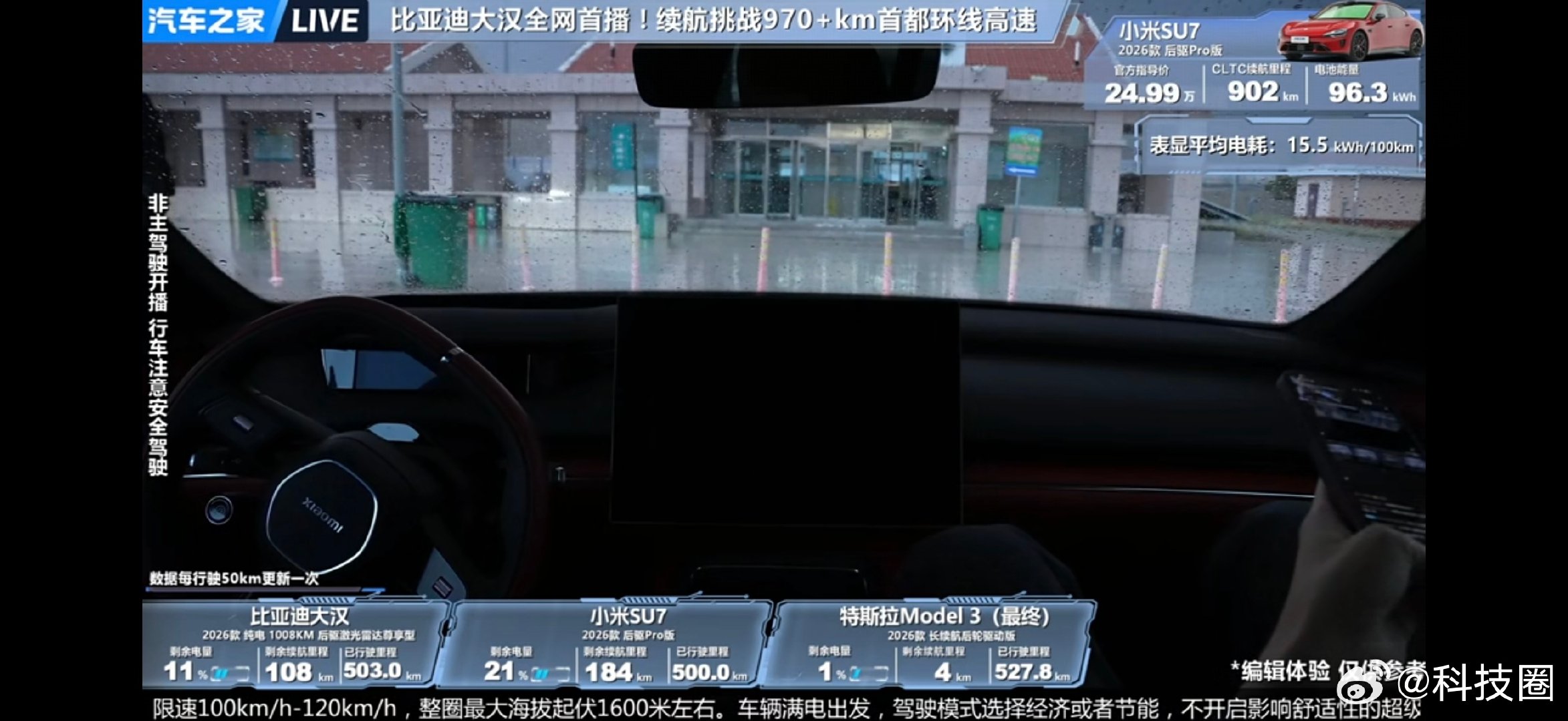 汽车之家的测试，小米SU7的续航是真恐怖啊，比亚迪电池更大车更大，小米SU7电池小车更小。但是你看特