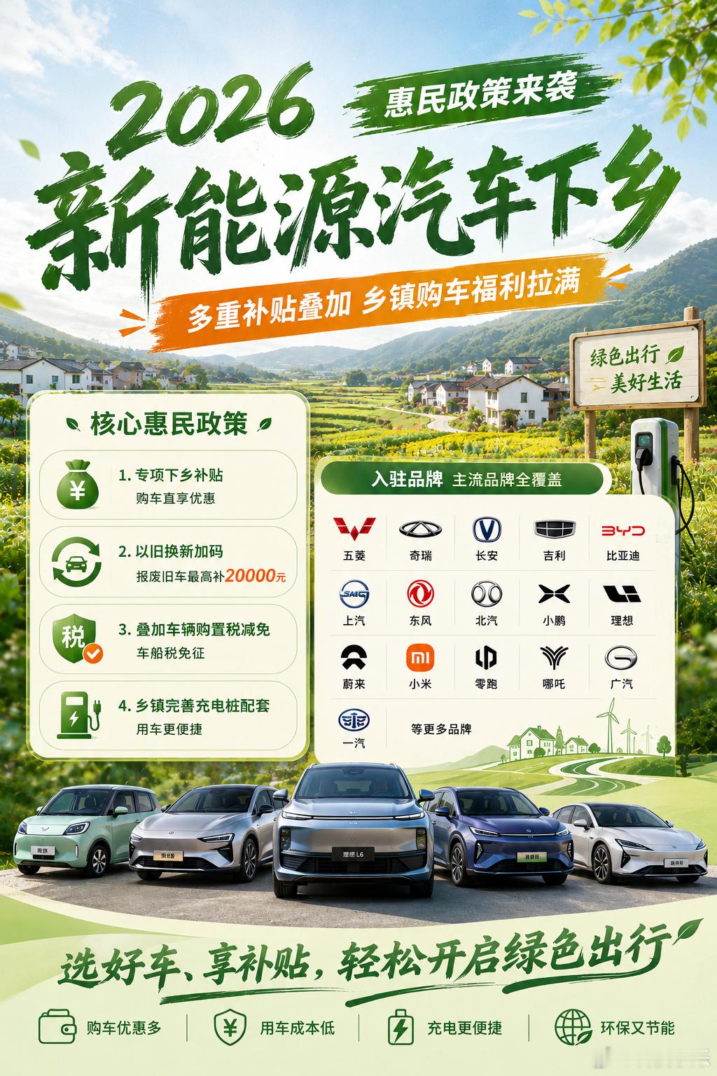 真心觉得这次新能源下乡太实在了！比亚迪、五菱、小米、小鹏超多品牌全都参与，代步、