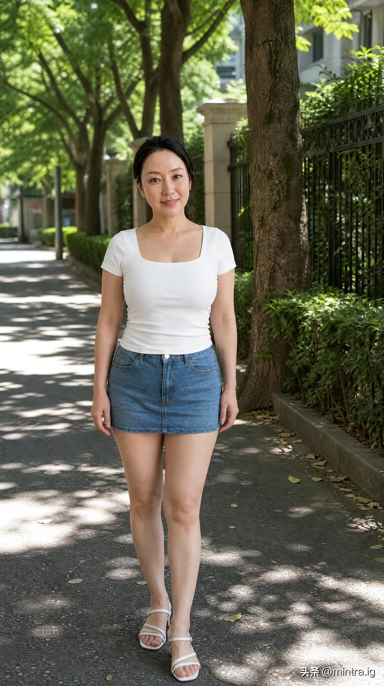 夏风穿过树影，把阳光揉成细碎的光斑。简单的白T牛仔裙，就是夏天最舒服的样子。