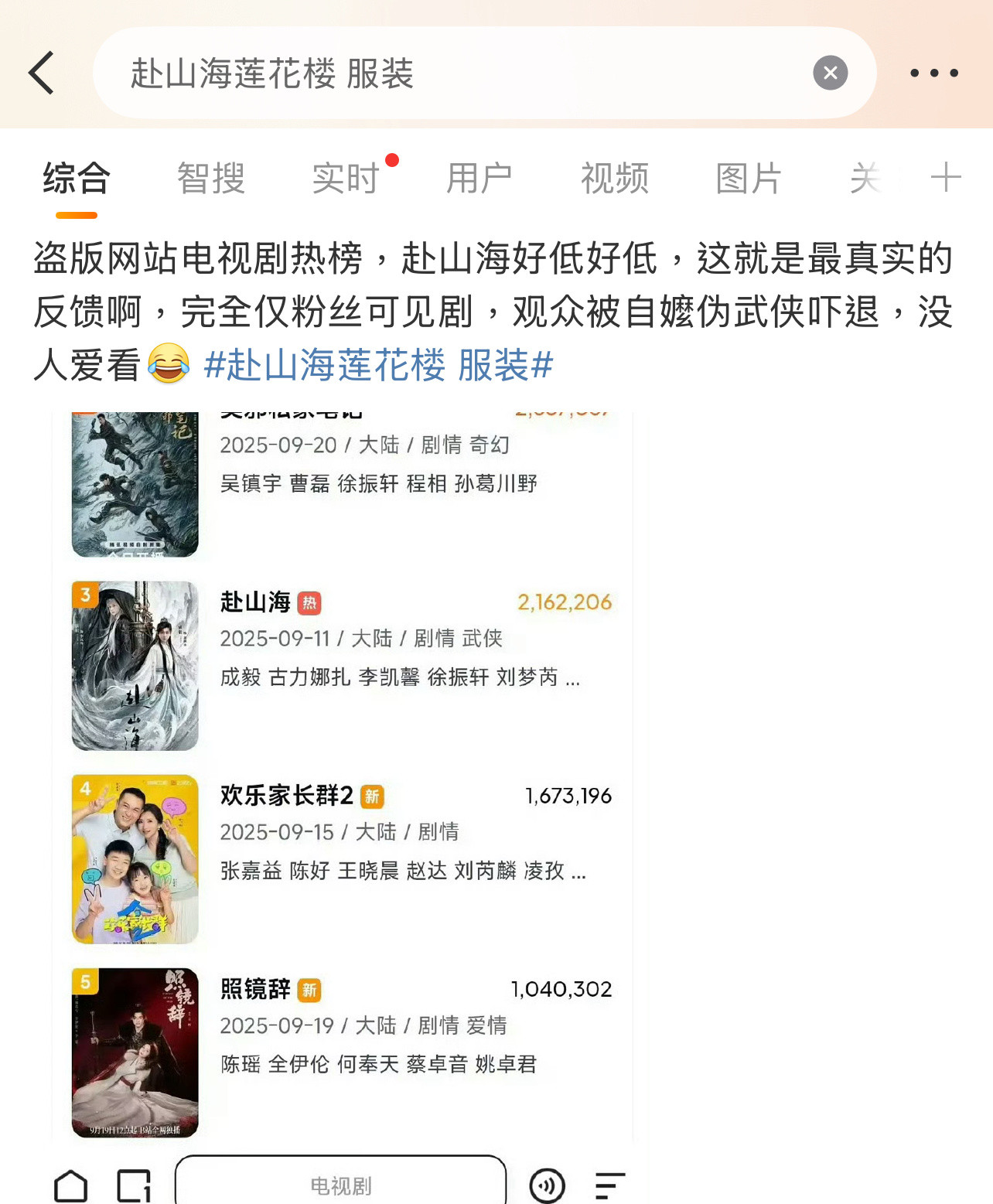 不是粉丝就说成毅的《赴山海》是粉丝局，假繁荣，是粉丝就说热度创新高了！这……[允