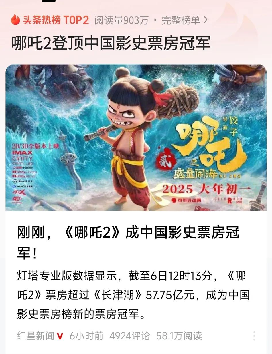 《哪吒2》票房中国历史第一，这是个笑话。它最多只能算第二，第一名另有其“片”，说