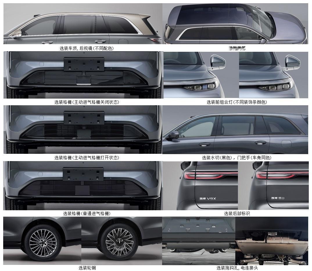 魏牌V9X（远山）申报：长宽高分别为：5299*2025*1825mm轴距：31