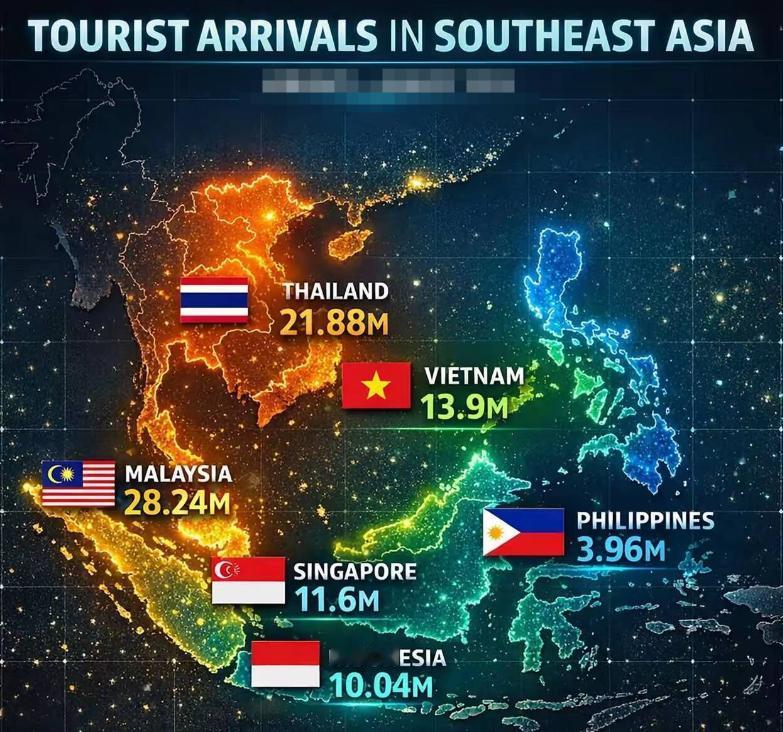 东南亚旅游热度和人气排名：1、马来西亚；2、泰国；3、越南；4、新加坡