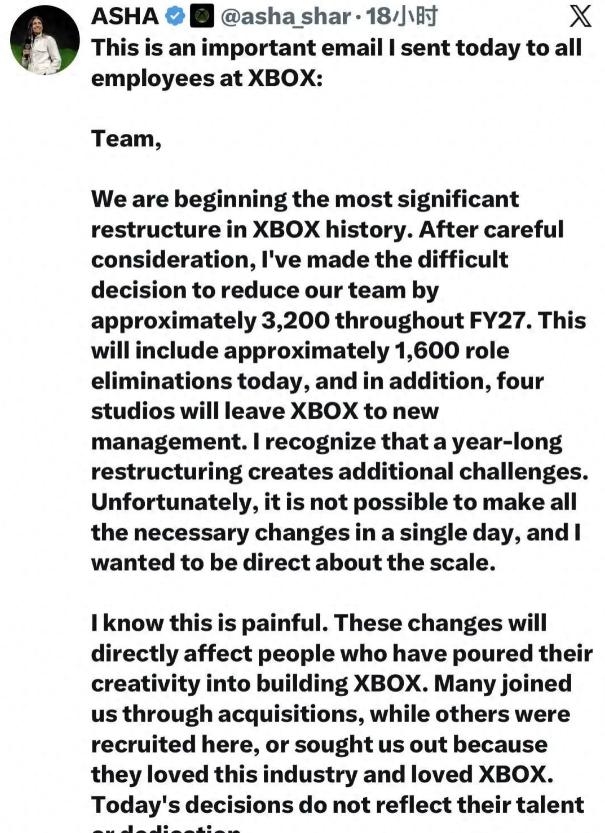 微软Xbox新任印度裔CEO宣布裁撤3200名本土员工，同期申请5000份外籍工