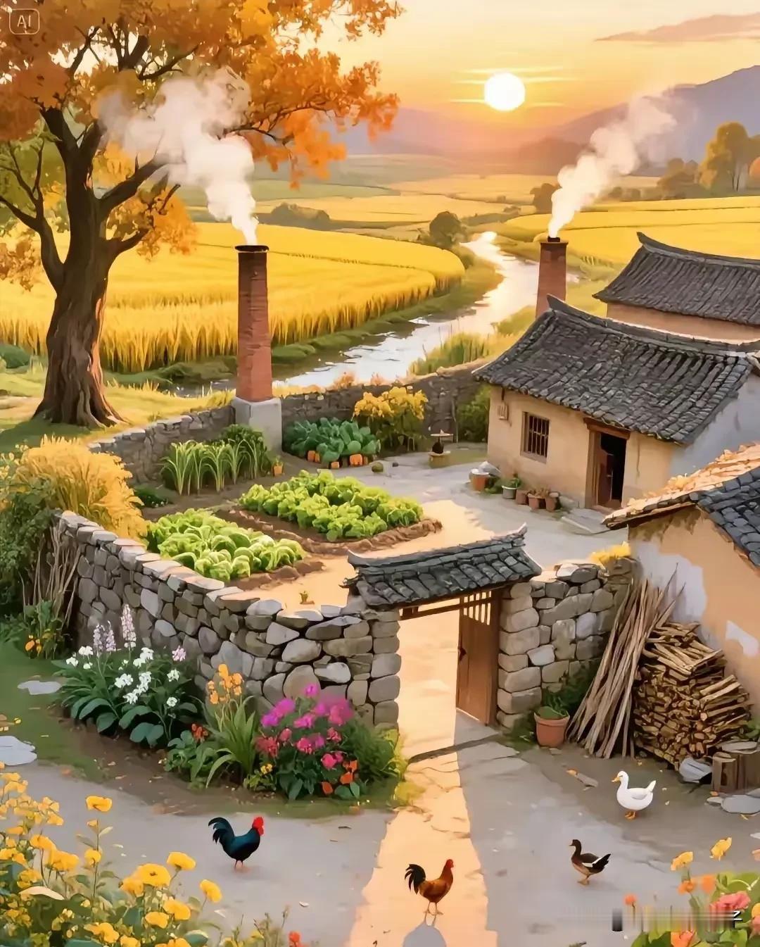 当第一缕晨光穿透薄雾，温柔地洒在这片宁静的田园之上，我仿佛置身于一个被时光遗忘的