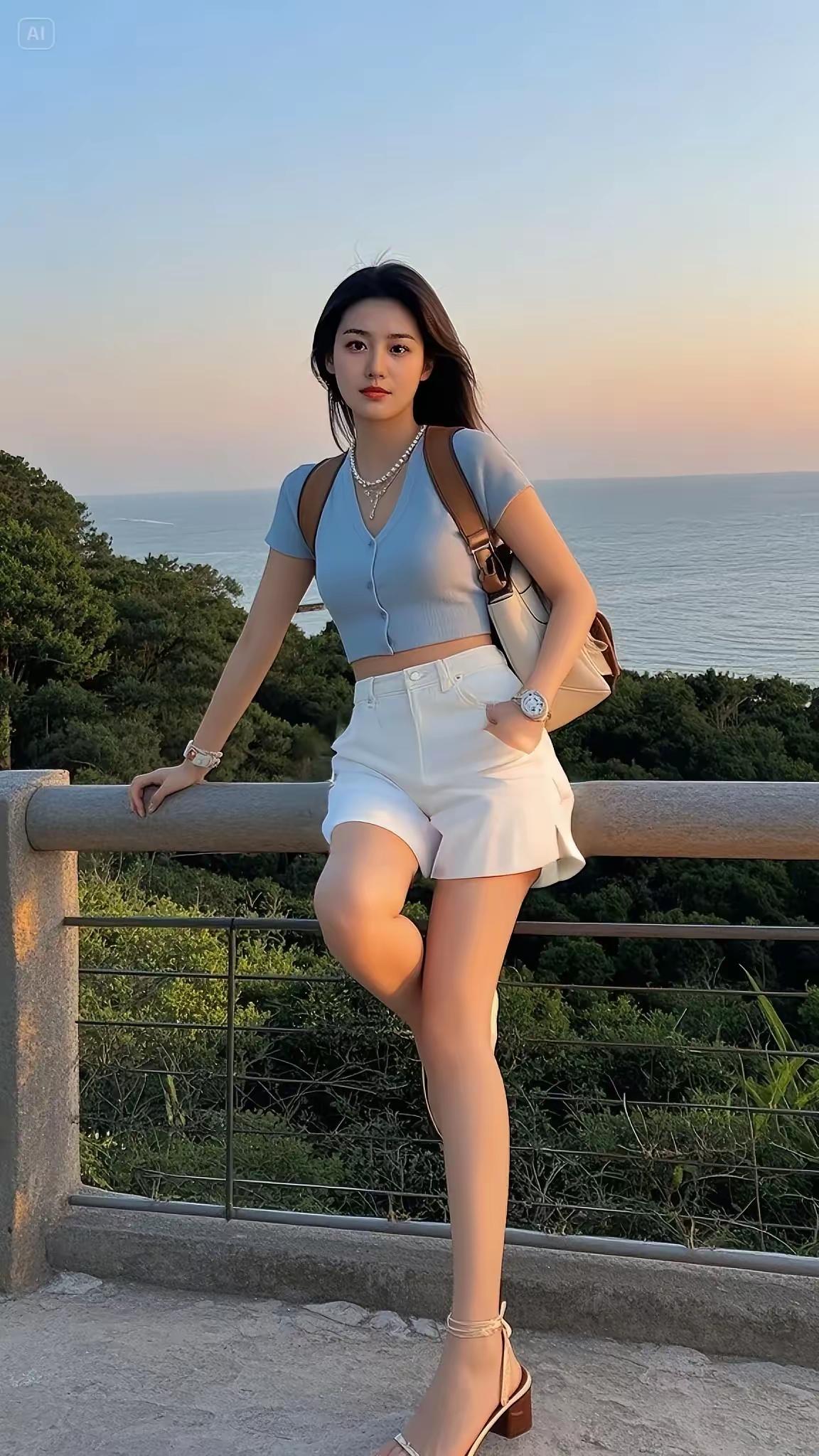 夕阳下的美女