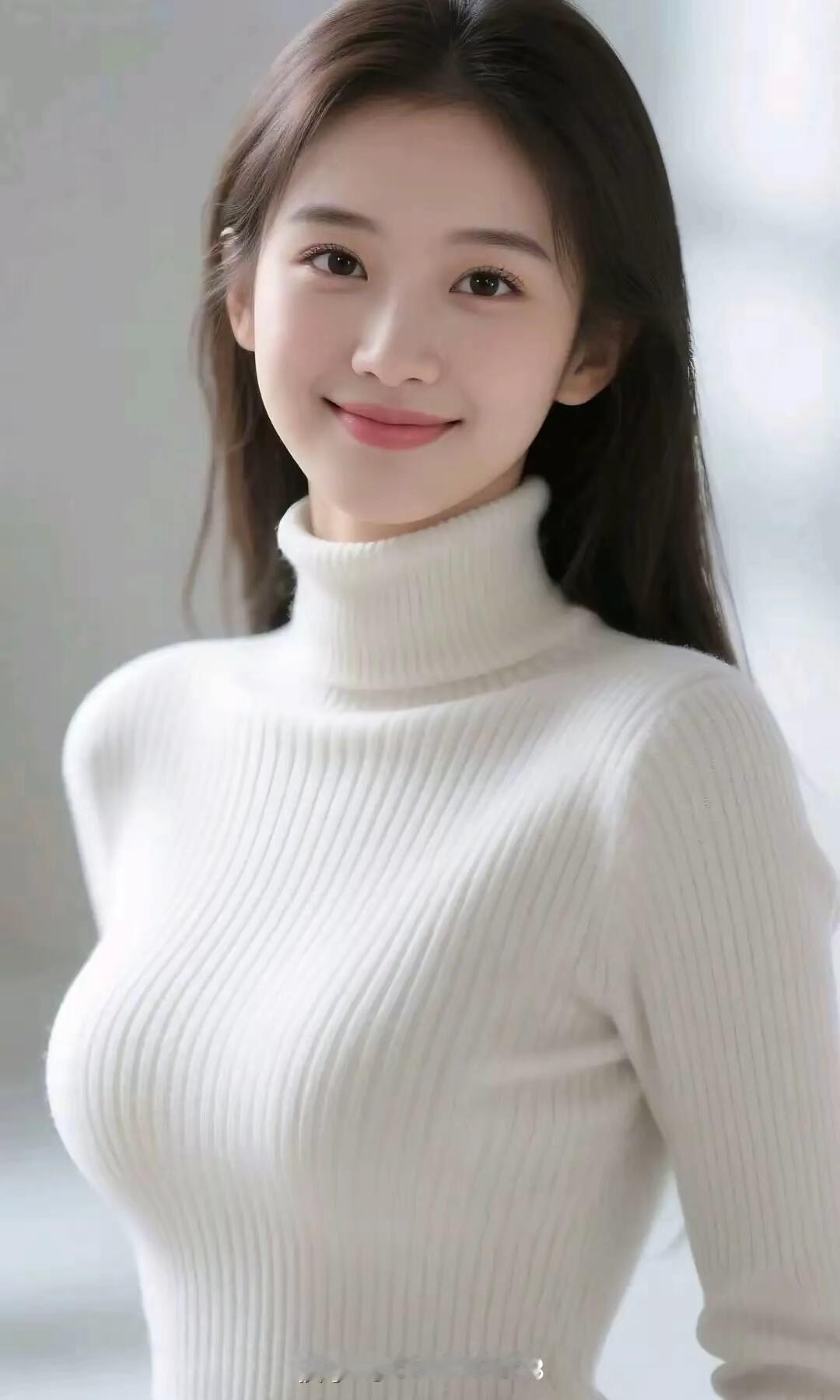 温柔甜美的白色高领毛衣，尽显冬日温暖与优雅。