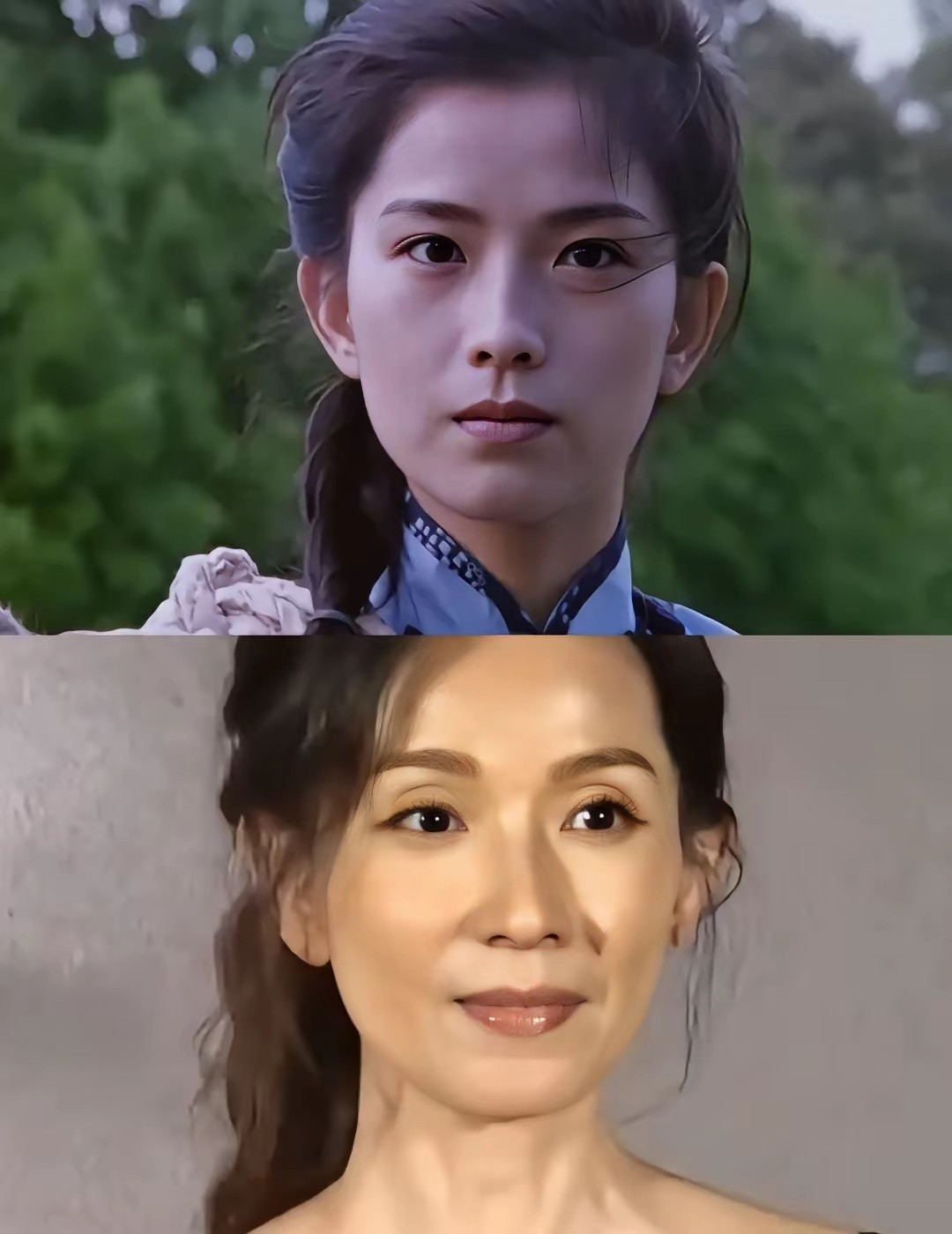 她的眉眼真应了那句老话。。。美人老了还是美人，年轻的时候窄双很清冷，现在是太瘦了