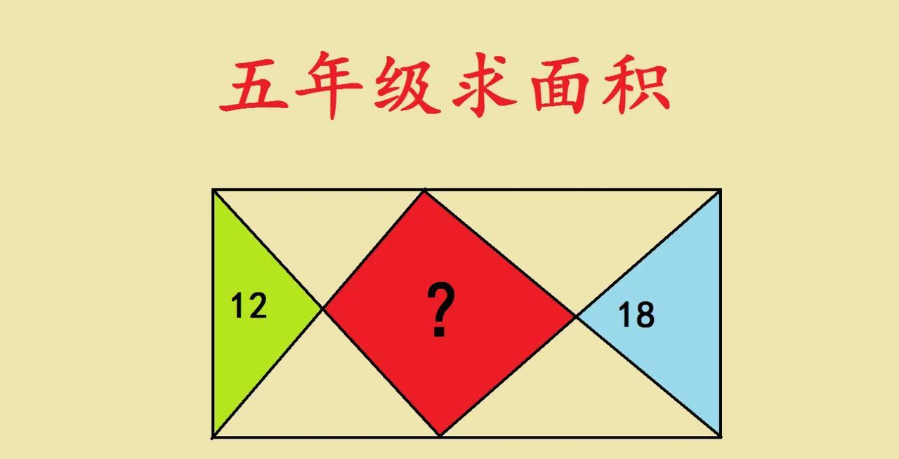 这是一道名校五年级期末考试题，几何难题，长方形里藏着彩色图形，绿色三角形面积12