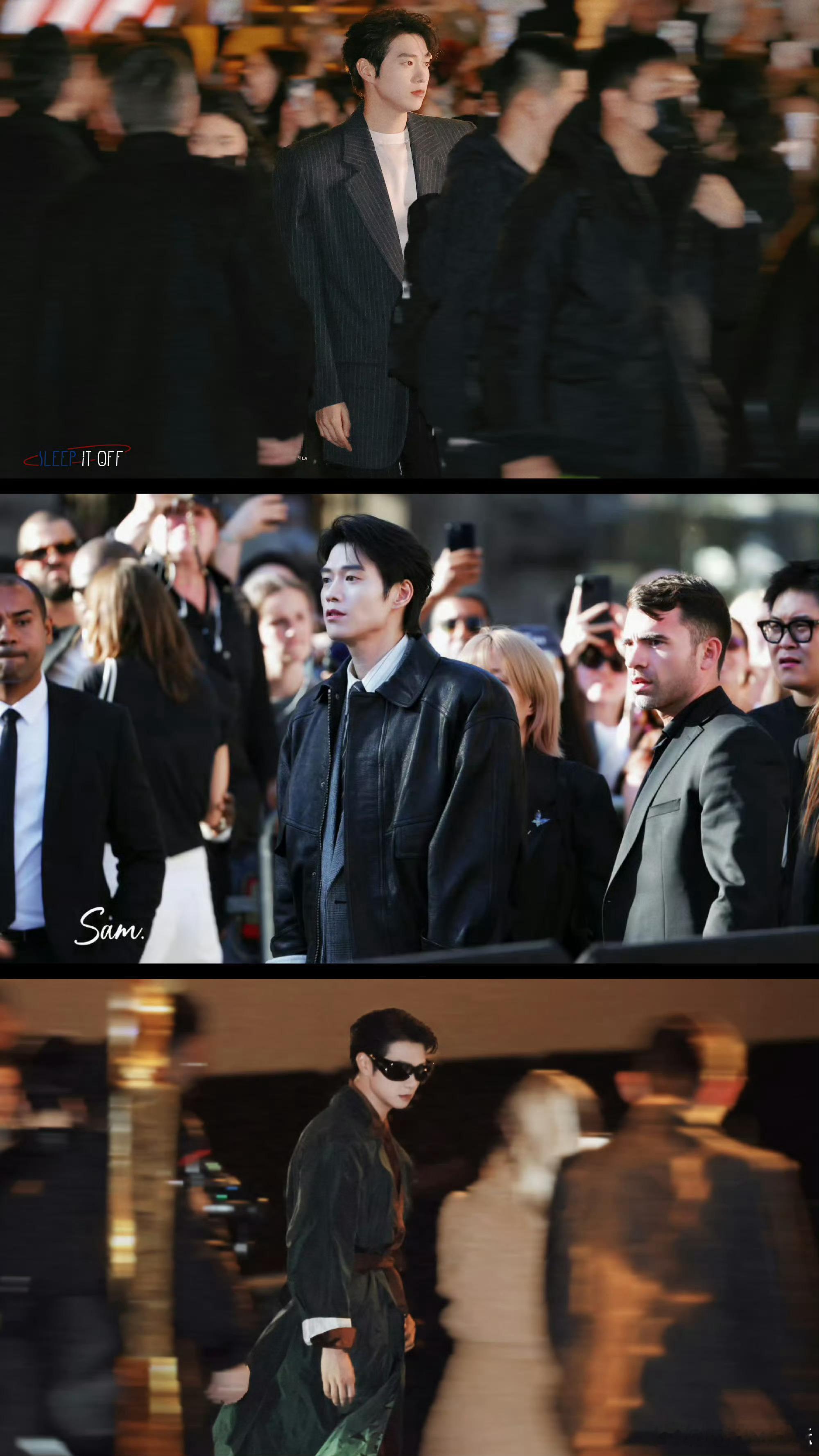 魏大勋时装周状态魏大勋扛住了外媒镜头魏大勋巴黎时装周这状态直接鲨疯了！墨绿风衣