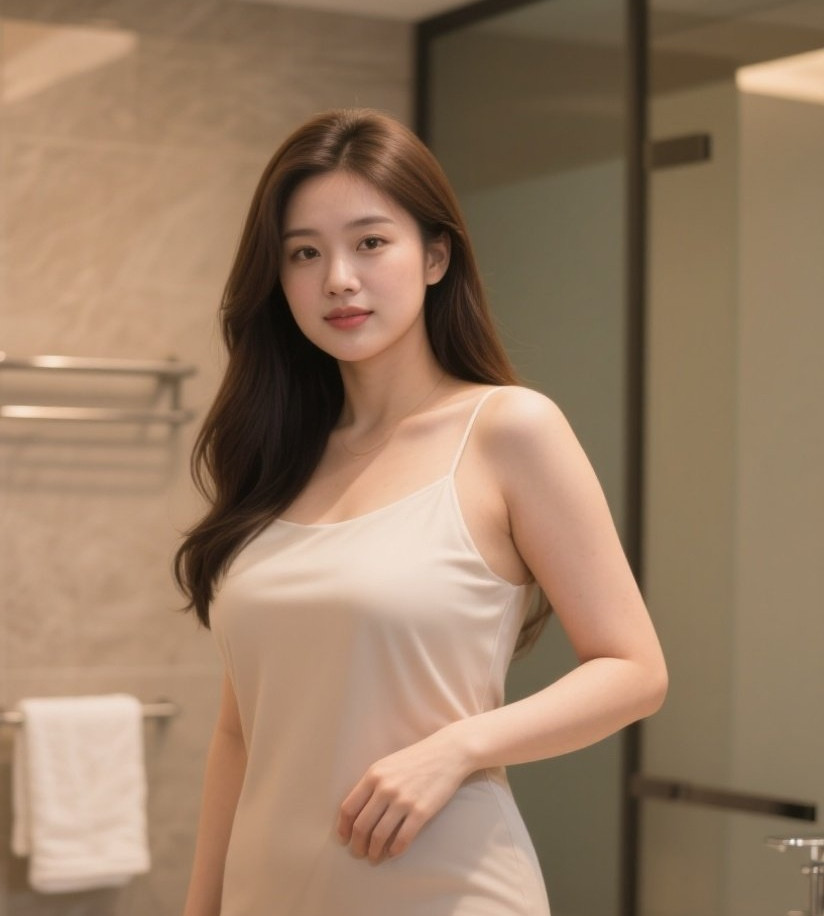美眉湿发裙角轻扬勾人心
