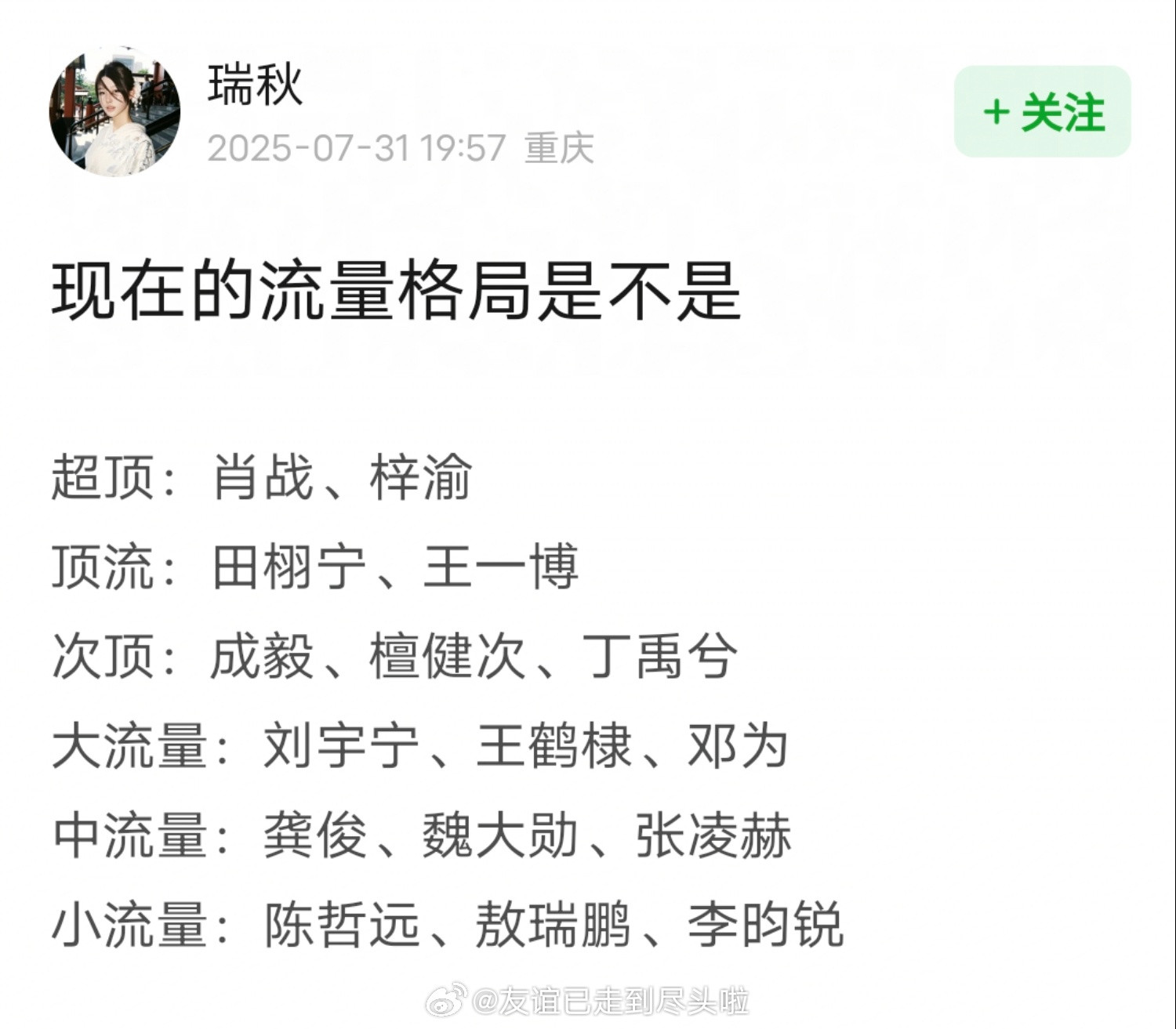 内娱最新流量生格局，赞同吗？​​​