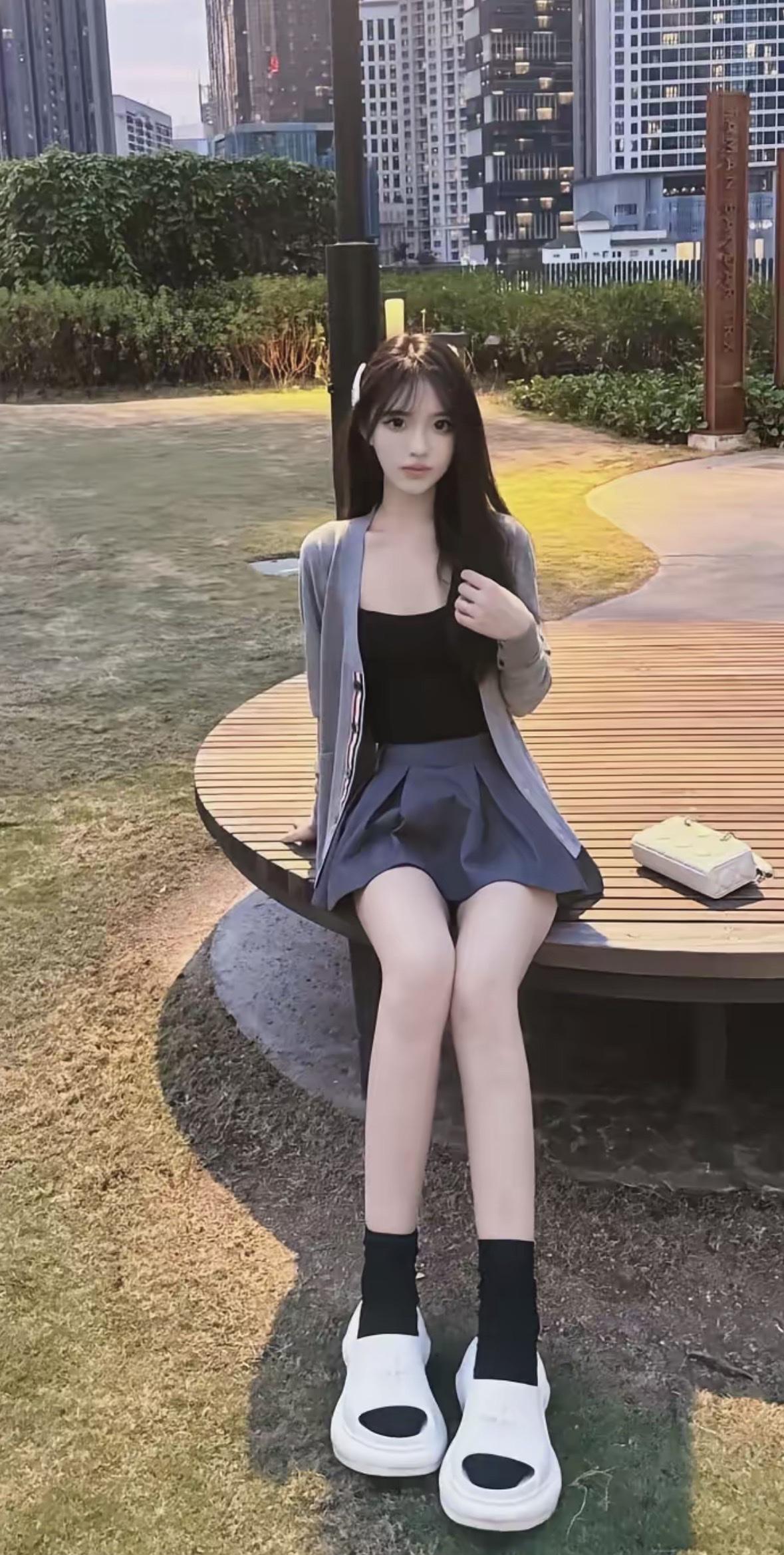 阳光下的青春少女，微笑比V，享受美好时光！🌞💕