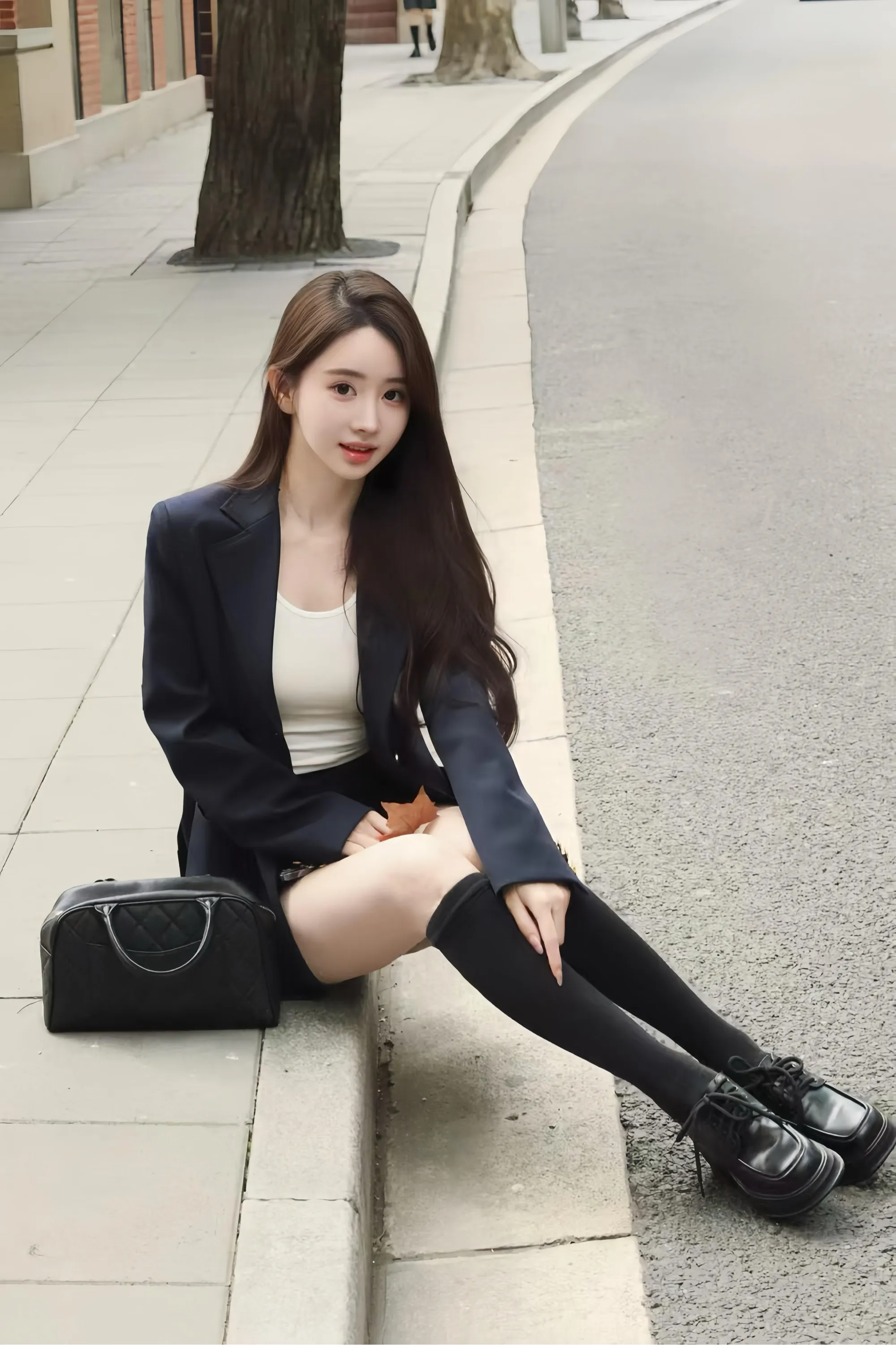 低调优雅的黑色西装，搭配精致的手袋，都市职场女性的完美演绎。