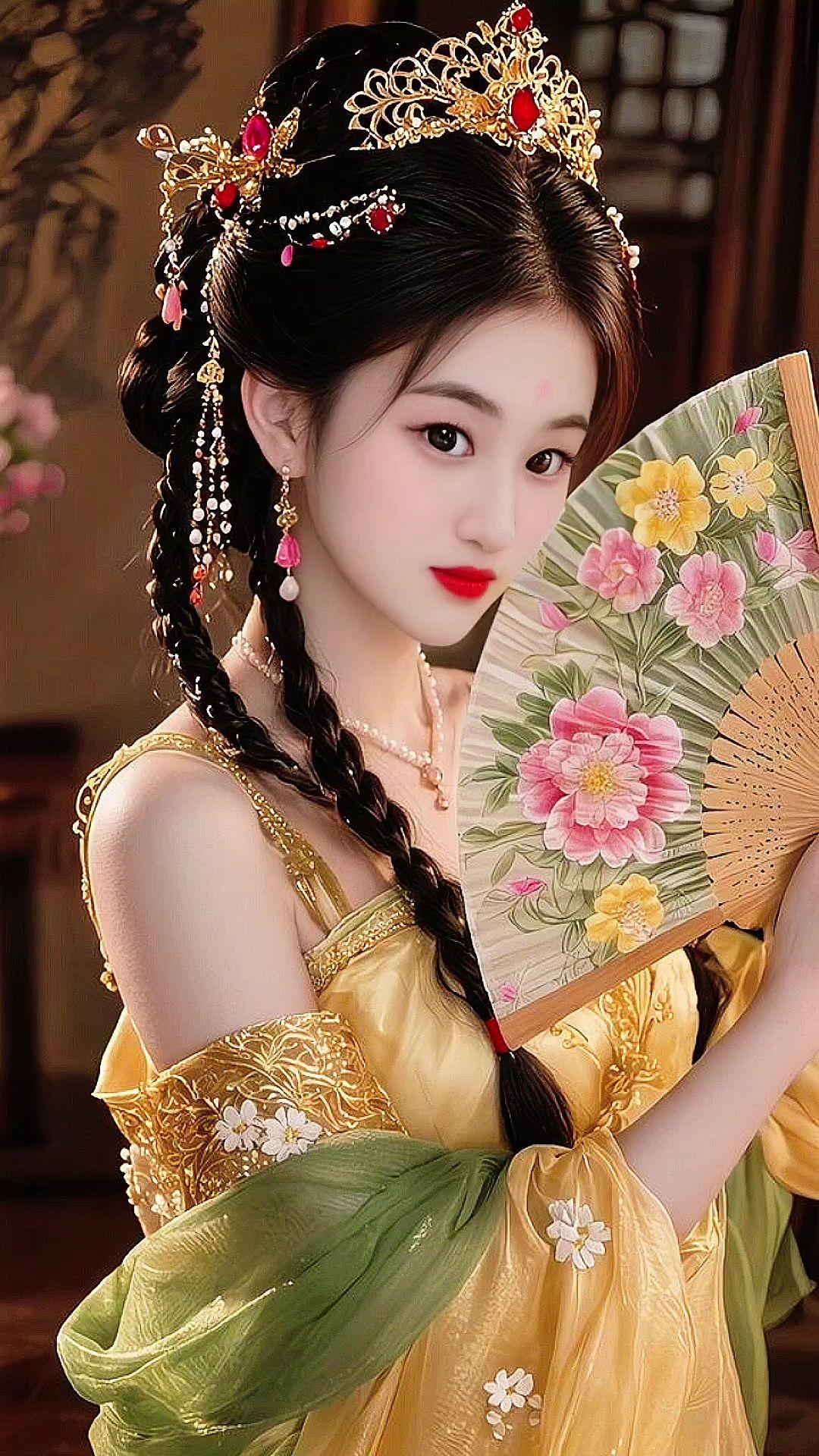 折扇美人国风的美感执扇古韵汉服与扇惊鸿一瞥扇中美人