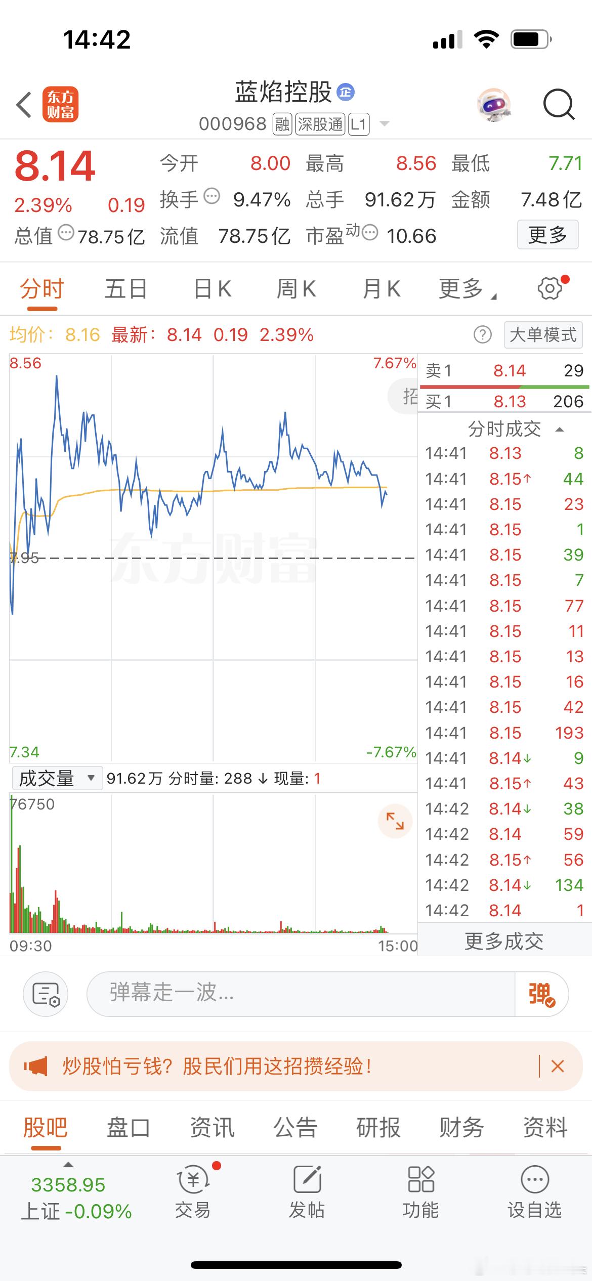 这个票，莎莎14:55分进这个票，粉丝们自己把握仓，盈亏自负[作揖][作揖][作