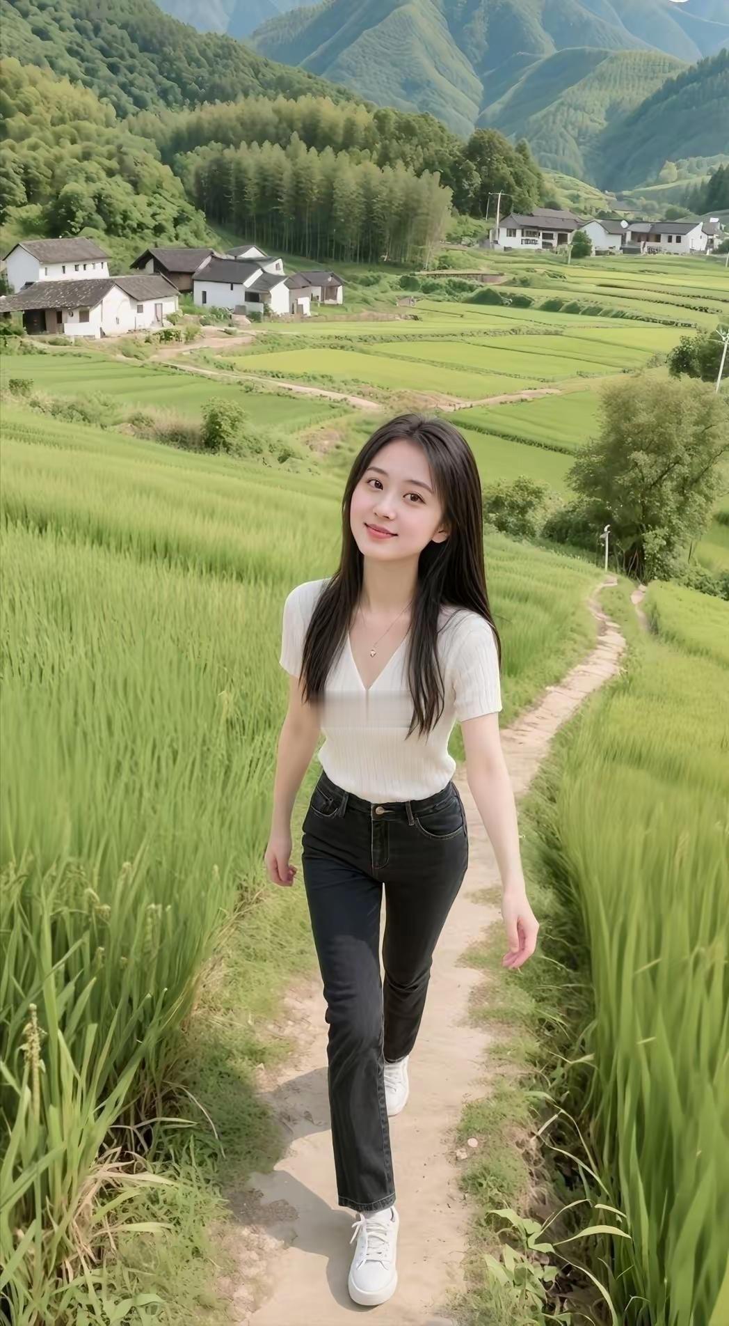 小路两旁绿油油，阳光明媚真舒服。