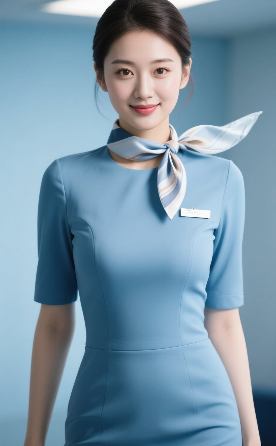 空姐美眉明眸皓齿，制服加身更显气质