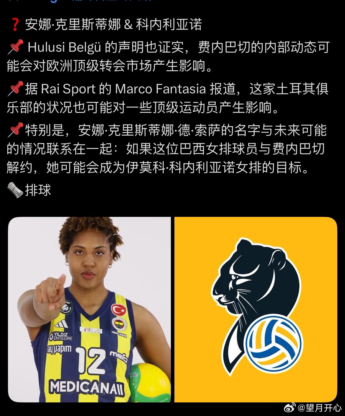 【volleyball.it消息—安娜可能提前解约费内】安娜克里斯蒂与费内巴切的