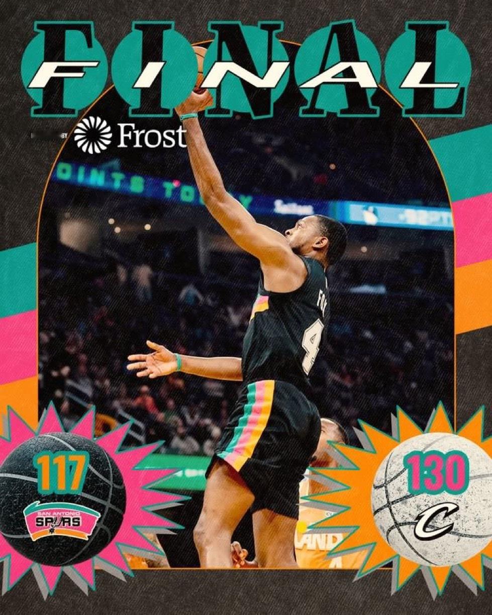 全场比赛结束！马刺客场117-130不敌骑士，结束两连胜马刺（15-7）：瓦塞尔