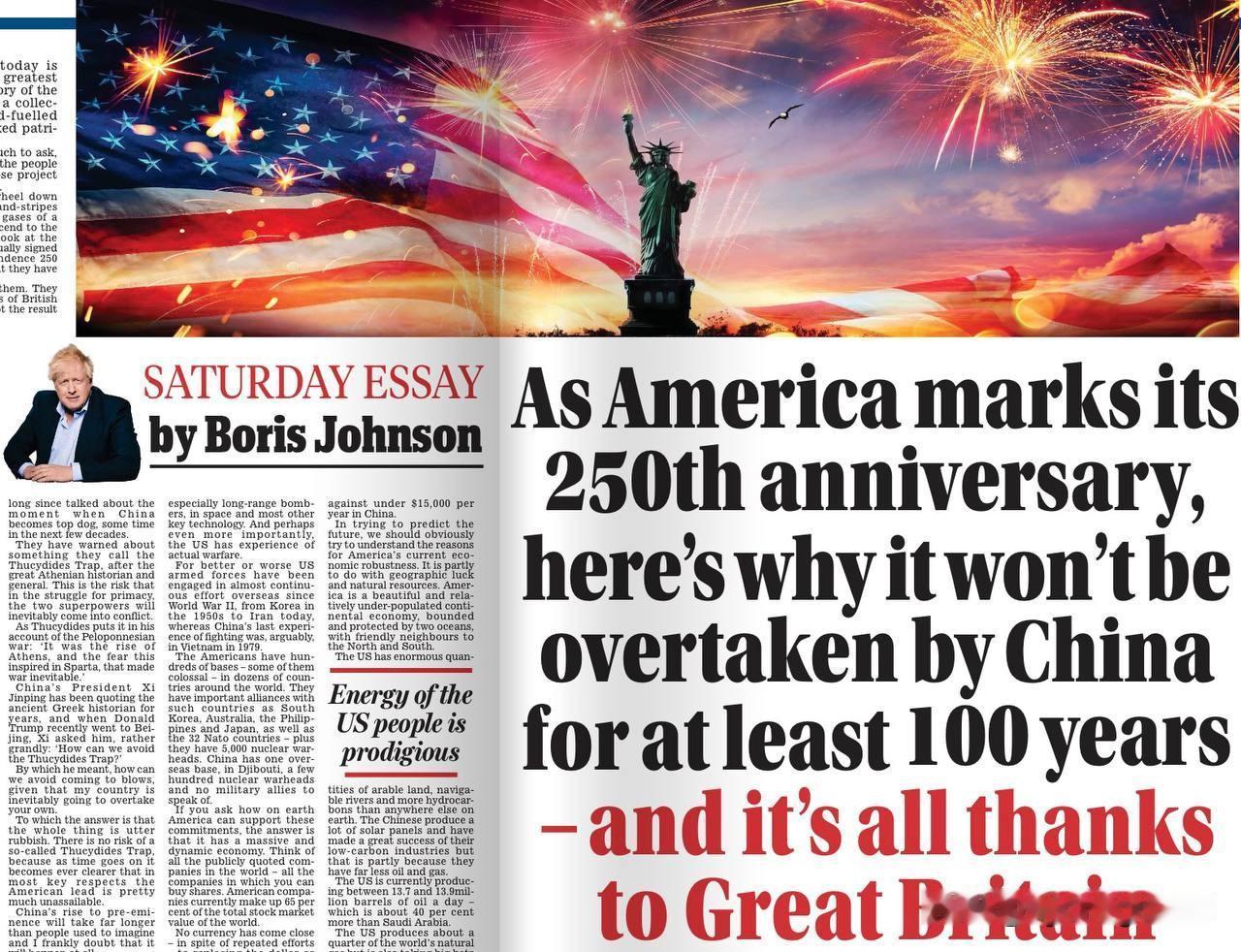 🇬🇧鲍里斯·约翰逊（BorisJohnson）在《每日邮报》上发表了一篇文