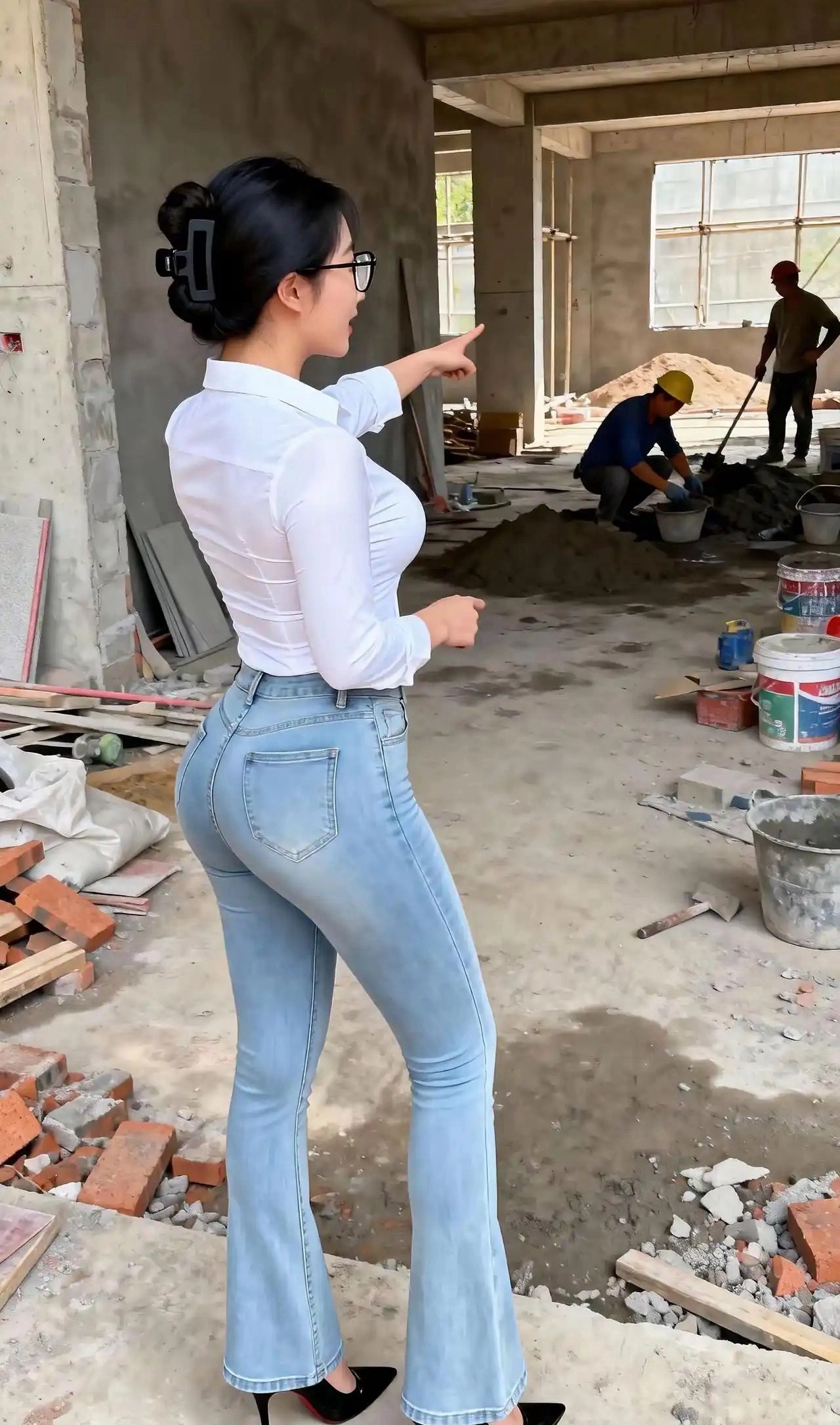 秘书下工地来检查施工质量