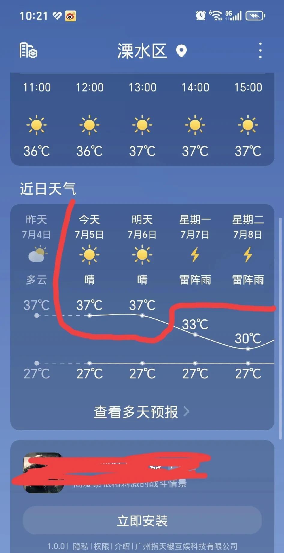 #言炎一夏#连续第五天超高温天气，后天预报温度将会下降，是不是台风要来了？这