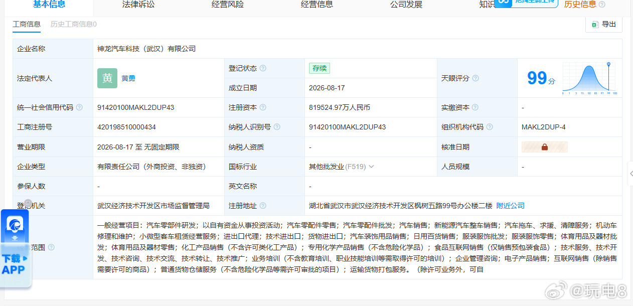 又一新能源汽车公司成立天眼查信息显示，神龙汽车科技（武汉）有限公司（简称“神龙