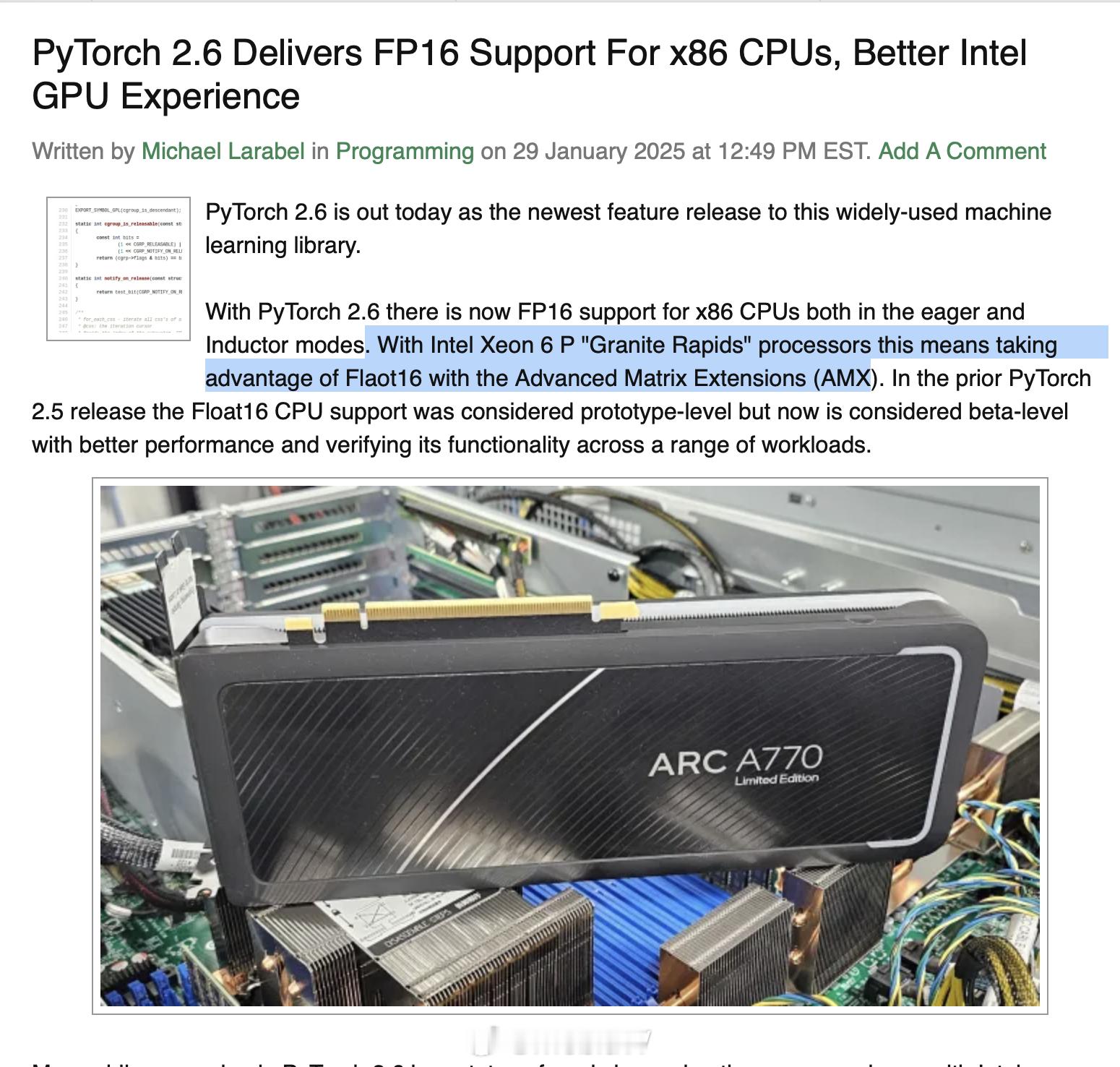 PyTorch2.6更新后，Intel的AMX处理器也能在CPU模式用上AM