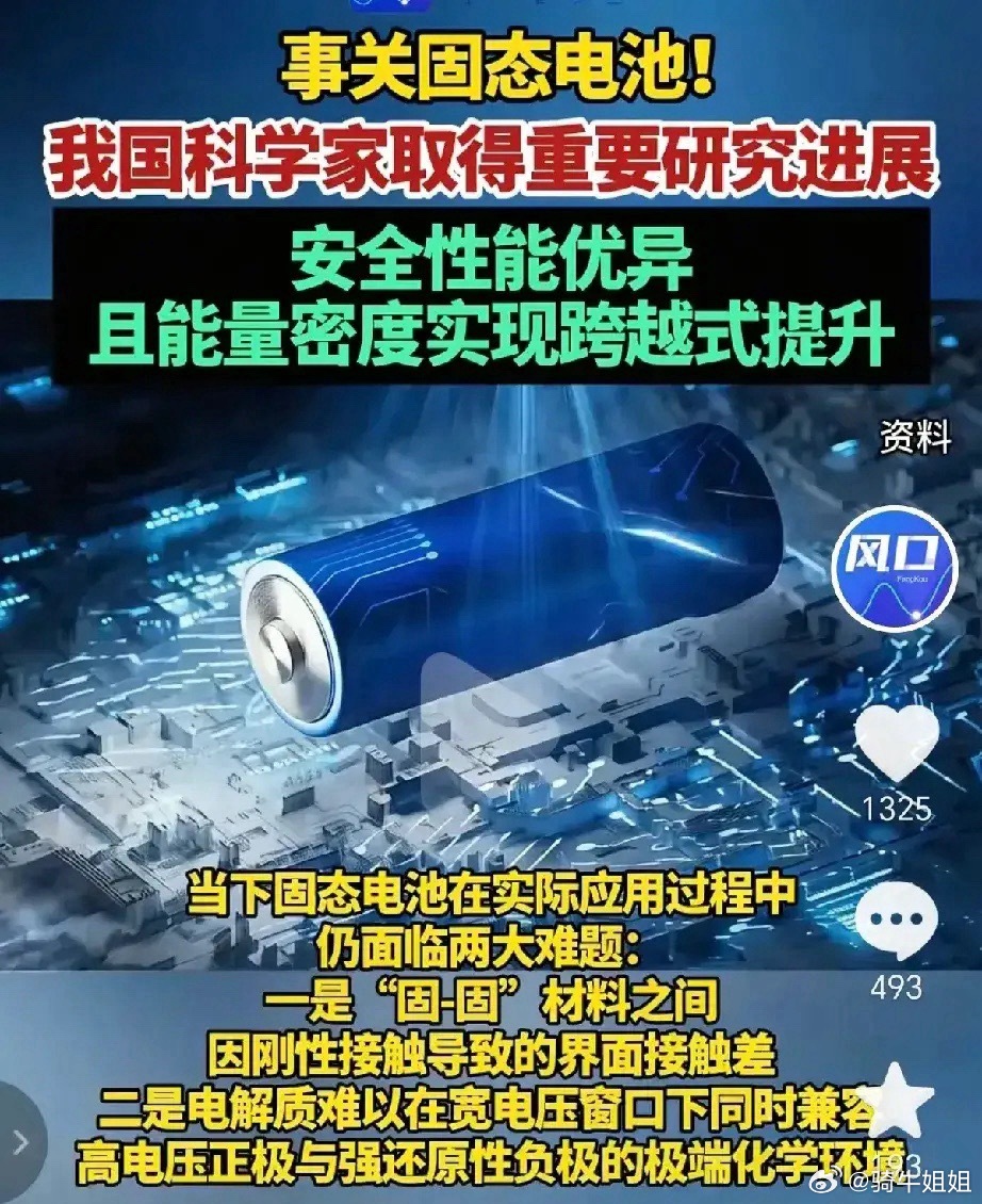 固态电池技术取得重大进展！固态电池因高能量密度、高安全性及宽温区适用性，成为锂