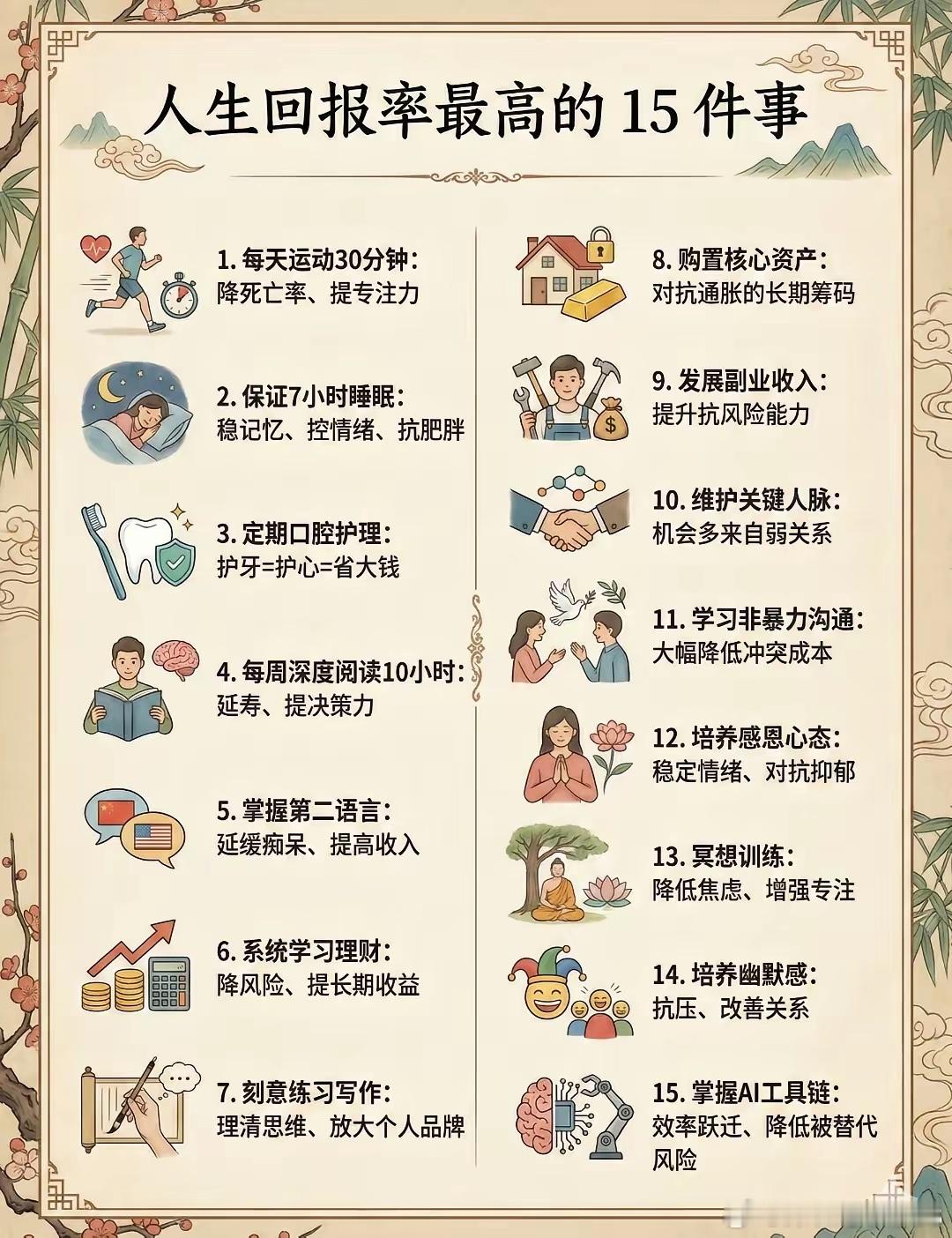 人生是一场长期的复利游戏，这15件事就是最稳的“高回报投资”。从每天30分钟运动