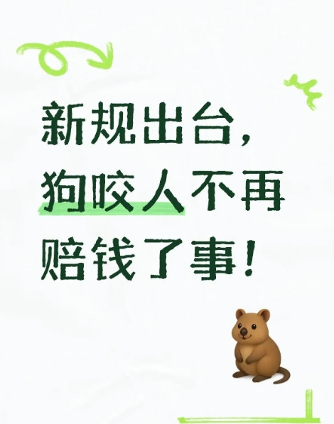新规出台，狗咬人不再赔钱了事！如果狗子咬你，狗主人赔钱即可了事，这是目前法律的