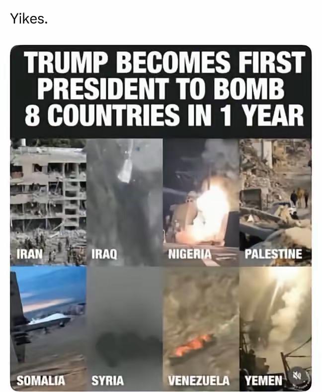 伊朗、伊拉克、尼日利亚、巴勒斯坦、索马里、叙利亚、委内瑞拉、也门。前无古人，