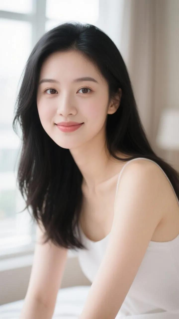 温柔笑颜，自然光下的清新女神