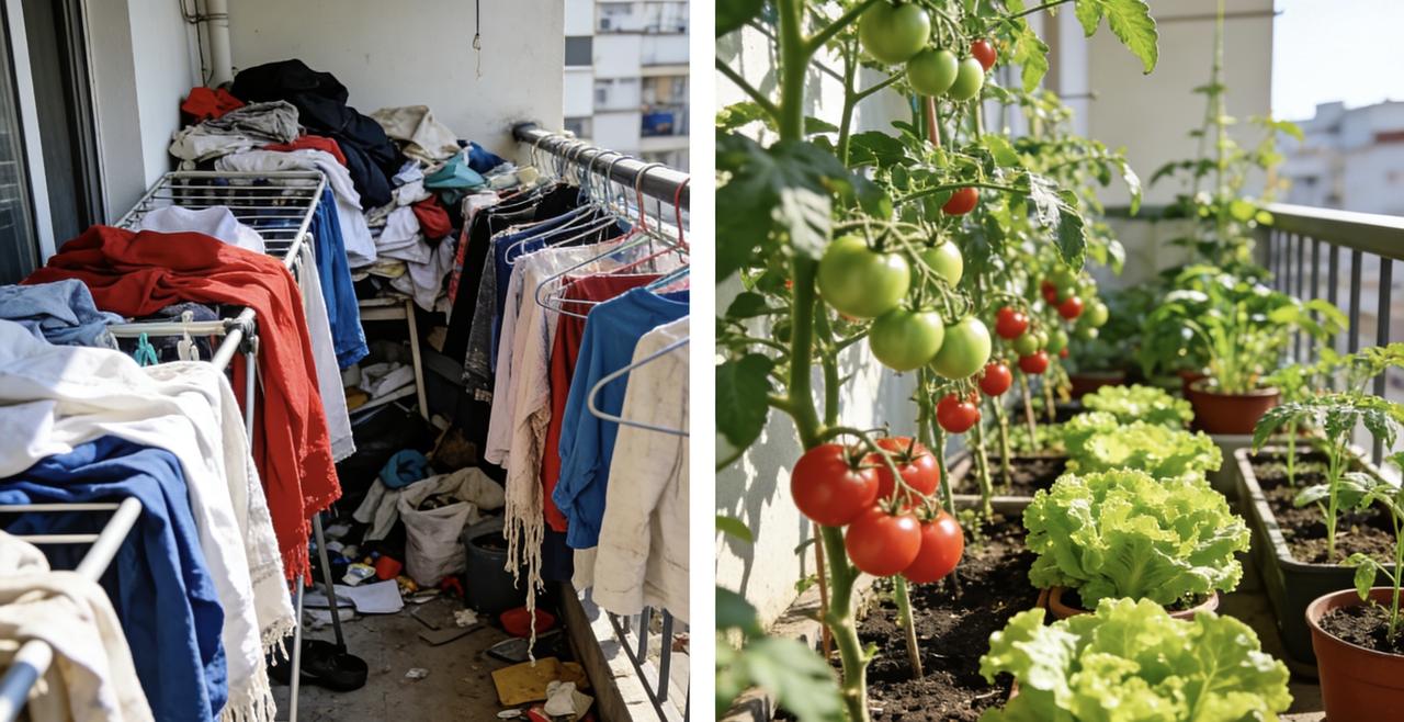 最近发现个现象：邻居家阳台不晒衣服了，改种小番茄和生菜。起初觉得新鲜，后来在小区