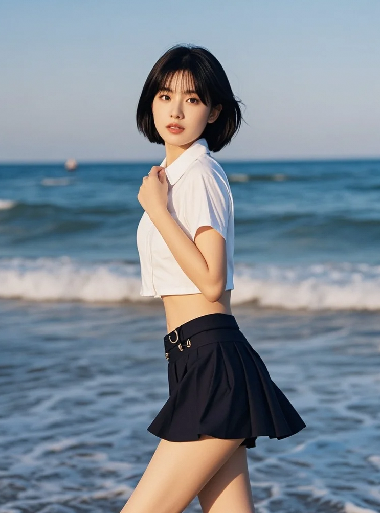 五月海风掀起碎花裙摆，她把自己站成一首潮湿的十四行诗