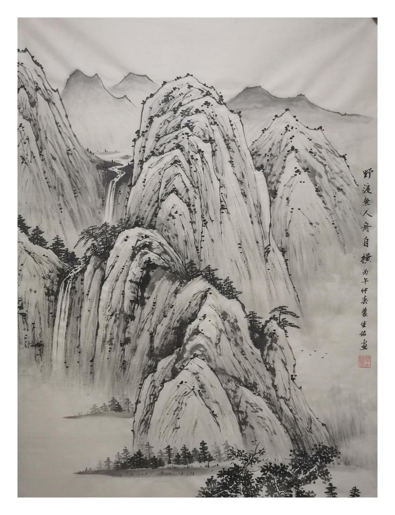 中国山水画原创作品欣传统水墨山水画：尺寸四尺（138x68）纸本仿古生宣宁