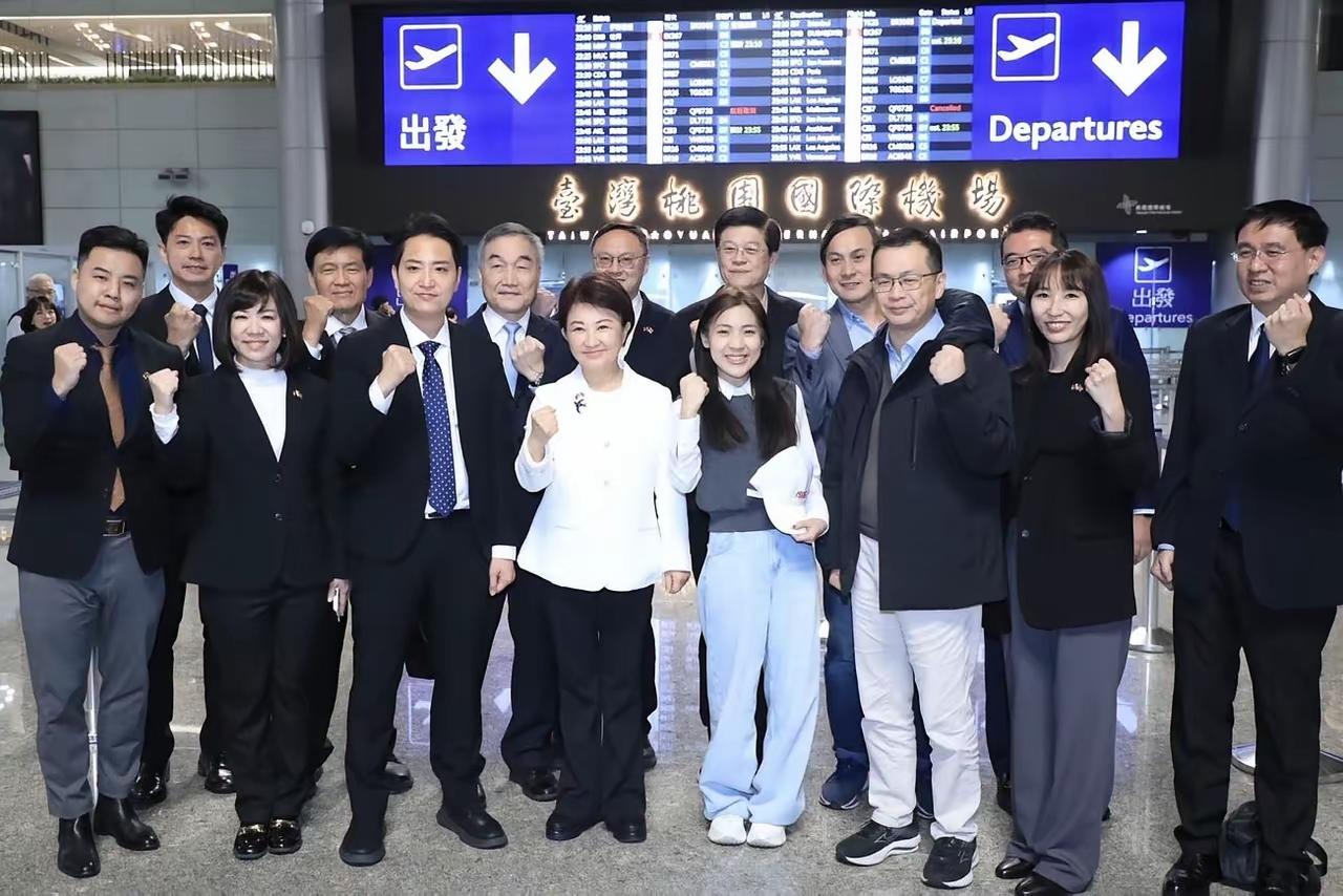 卢秀燕去“访美”，看下这个出发的合影，阵仗摆得挺大，像一场排演好的政治走秀，这场