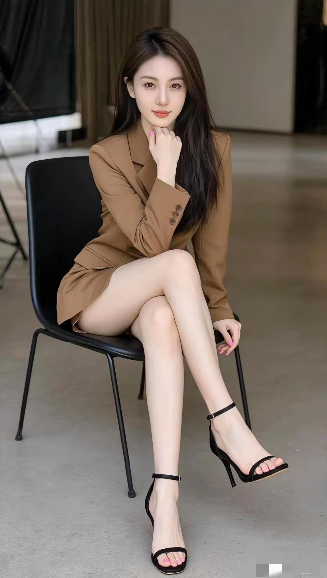 优雅职场风穿搭，棕色西装外套搭配黑色高跟鞋，尽显干练气质！
