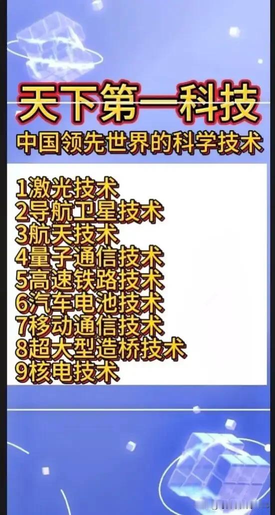 中国十大领先世界的技术1、激光技术2、导航卫星技术3、反卫星技术4、
