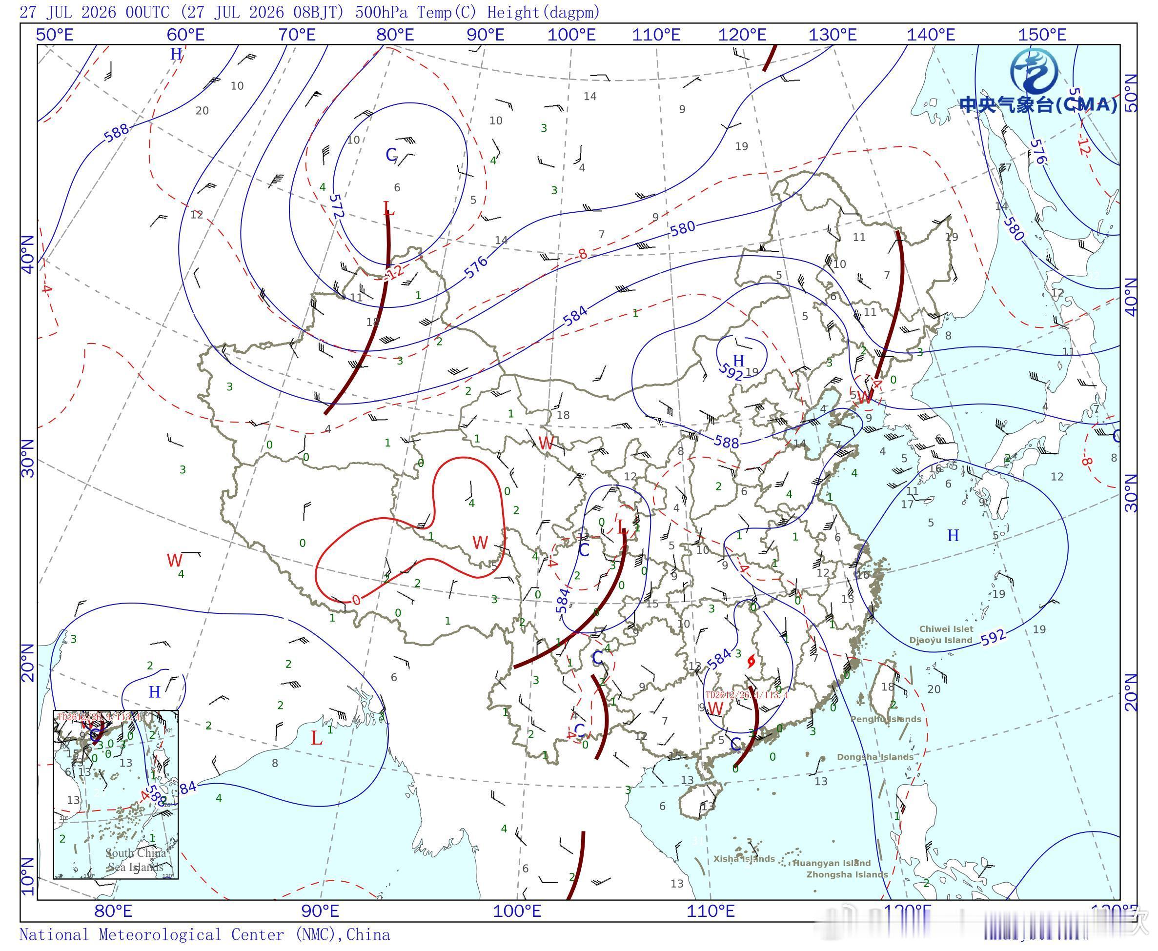 【强降雨和强对流】今天08-14时，我国的降水主要有这样几块，一个是台风红霞残涡