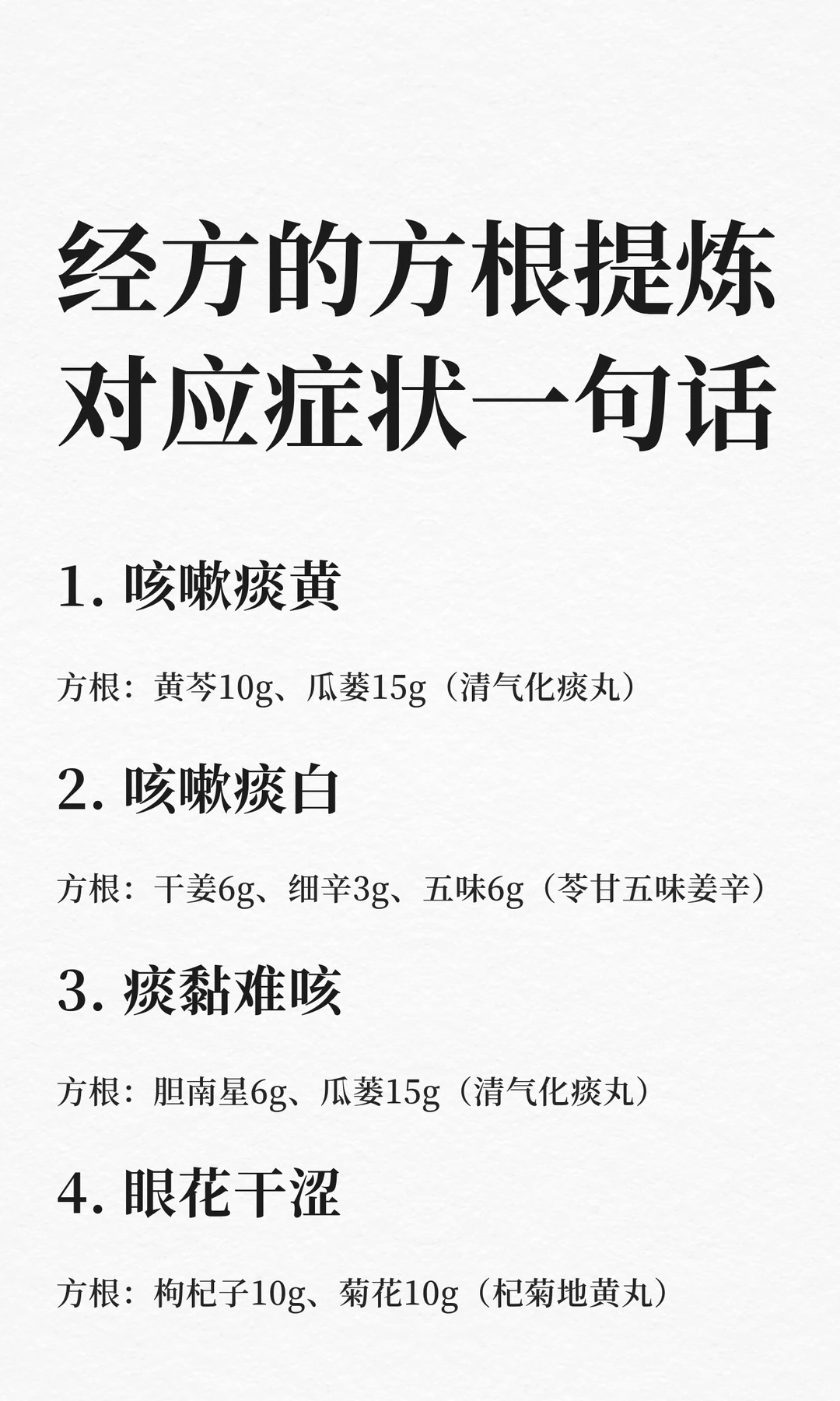 经方的方根提炼，对应症状一句话