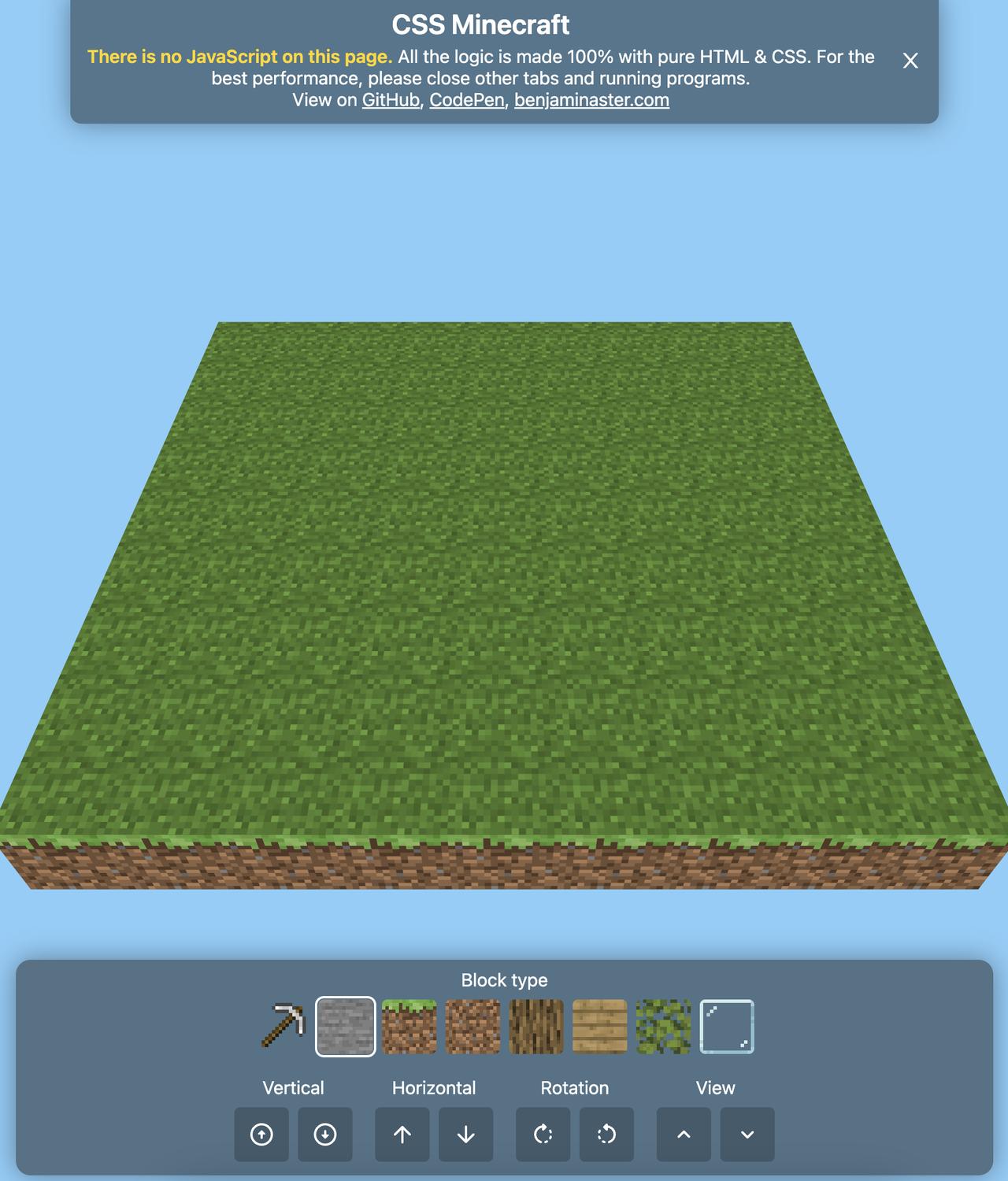 给大家分享一个有意思的东西——CSS版《Minecraft》！你敢相信吗？达到