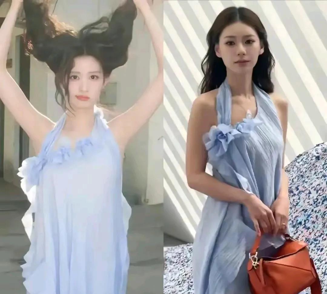 马筱梅与女演员撞衫了！32岁的马筱梅与26岁的女演员王楚然穿同一款品牌连衣裙，