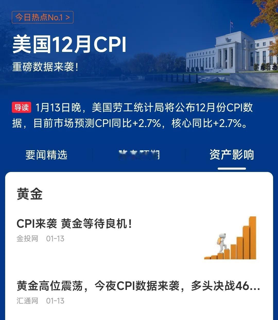 今晚（2026年1月13日）北京时间21:30，美国劳工统计局将公布备受瞩目的美